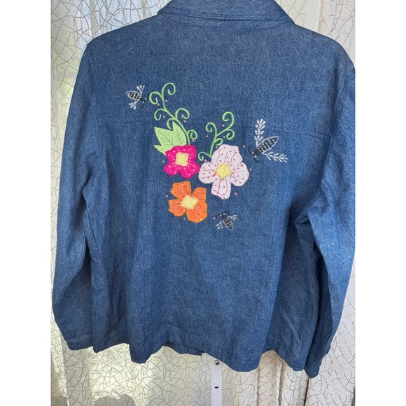 Vintage Y2K Tapestry‎ Patch Denim Jacket – Floral & Bee Embroidery – Women's L - Picture 2 of 7